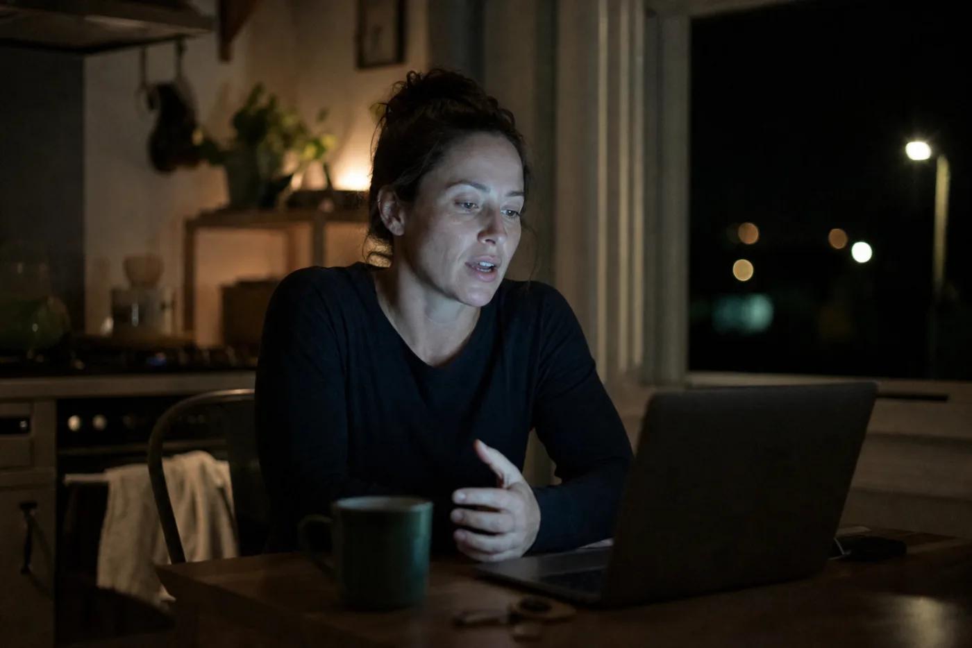 A candidate taking a Ployo AI video interview at home in the evening